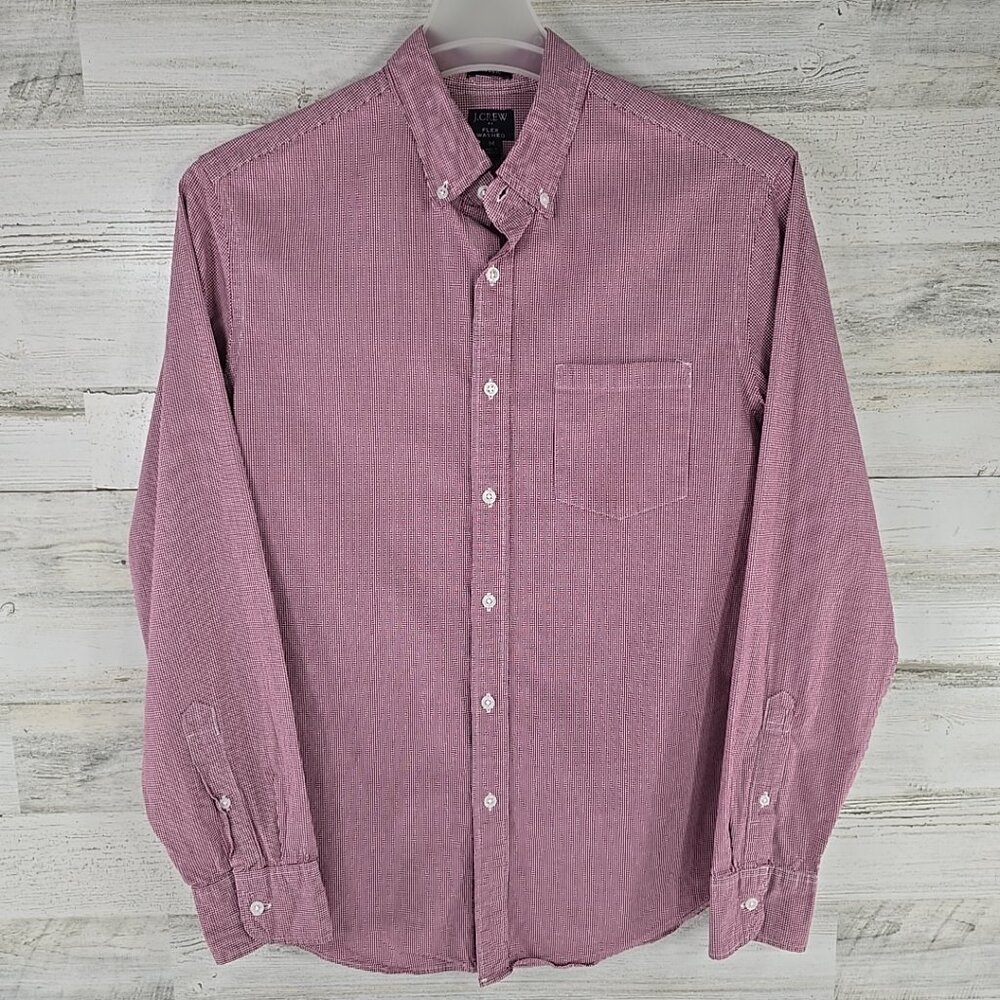 J CREW Shirt Mens M Red Gingham Classic Fit Flex Washed Button Down Long Sleeve